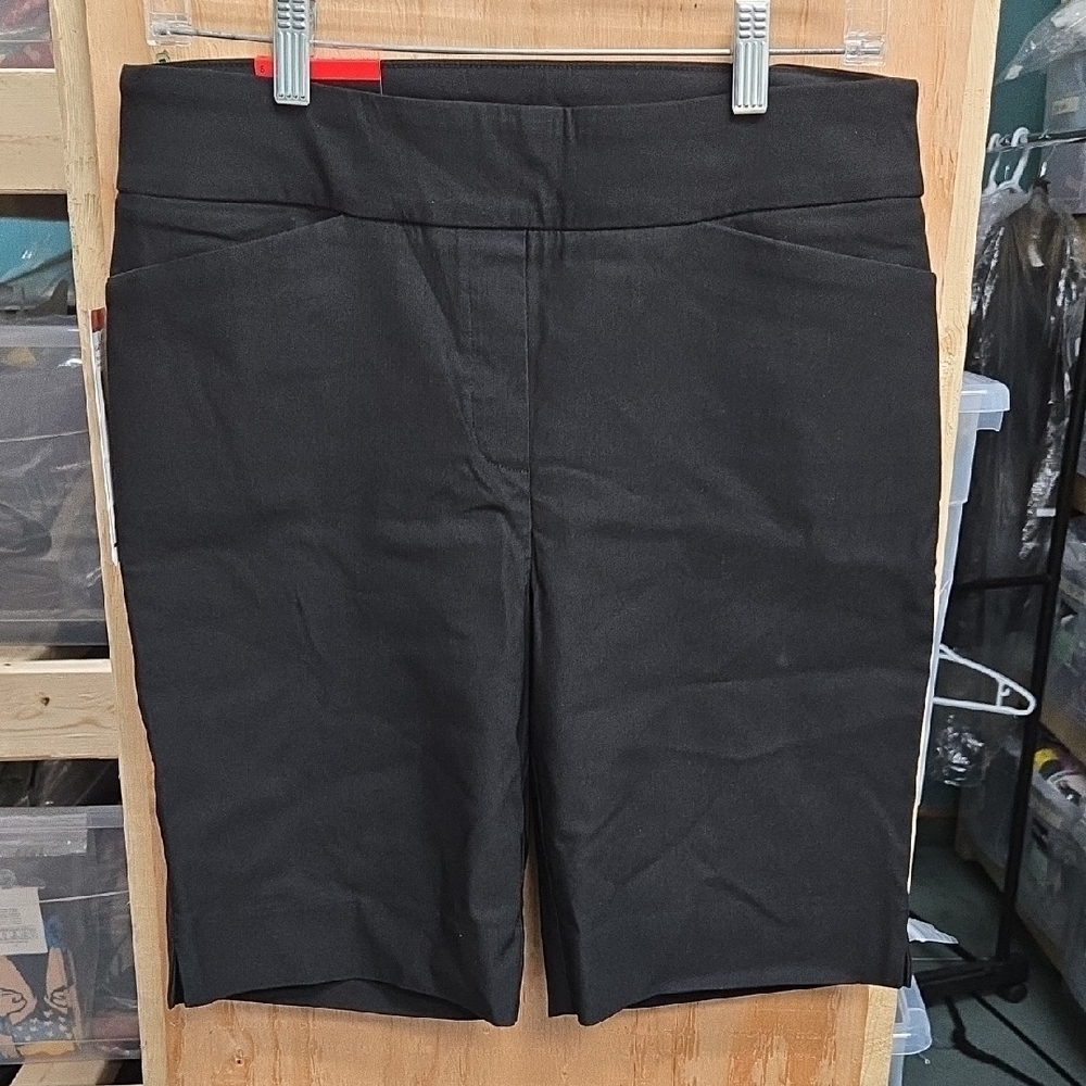 Hilary Radley Size 8 Black Pull On Bermuda Style Dress Shorts